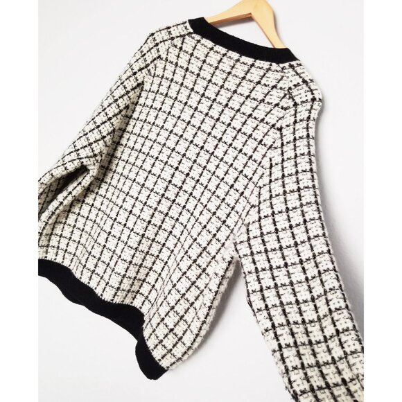 Oversized Tweed Textured Knit Cardigan Jacket Sweater OS Chunky Knit Pockets - Picture 12 of 16